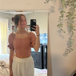 Pink tie puff sleeve top